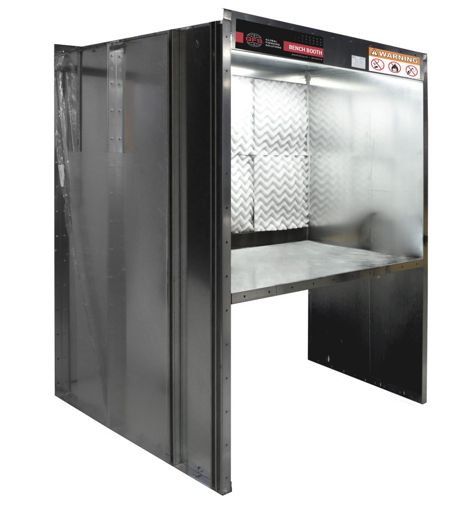 A large GFS Paint Booth with a shelf and a door.